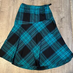 Denim 24/7 Teal and Black Plaid A-Line Skirt